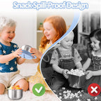 BUSOHA 2 Pack Stainless Steel Toddler Snack Cups - 9 OZ Spill-Proof Baby Snack Containers with Silicone Catcher and Lid Travel Snack Containers for Kids Food Grade Silicone Dishwasher Safe
