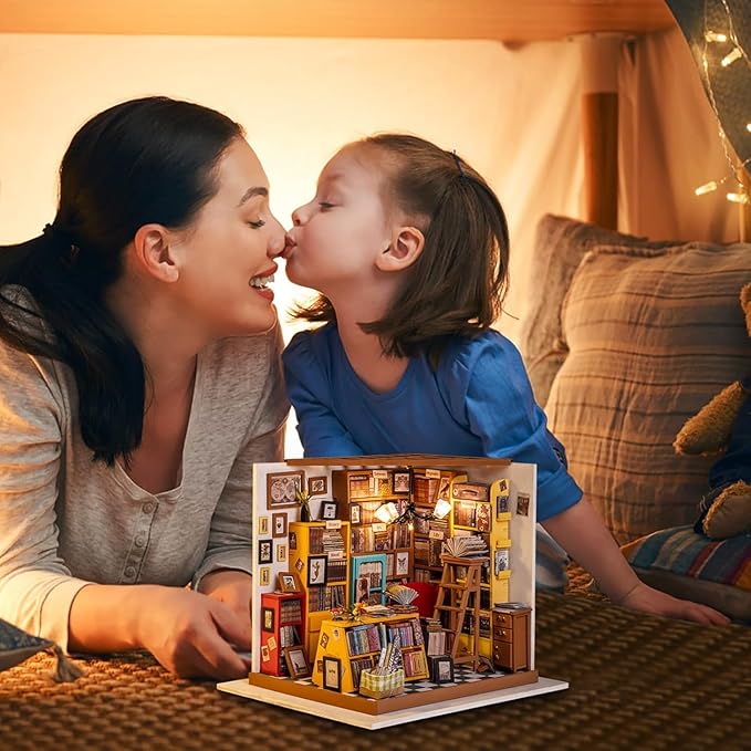 Rolife DIY Miniature House Kit Sam's Study, Tiny House Kit for Adults to Build, Mini House Making Kit with Furnitures, Halloween/Christmas Decorations/Gifts for Family and Friends (Sam's Bookstore)