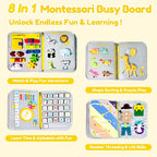 Qizfun Busy Board Book Montessori Toys for 1 2 3 4 Year Old, Boy Girl Birthday Gifts, Educational Sensory Learning Toys for Toddlers 1-3, Car Airplane Travel Activities Toys for Kids Ages 2-4 Year Old