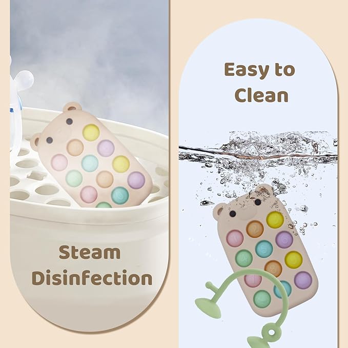 Baby High Chair Suction Toys Teething Chew - Baby Teething Toys Silicone Teethers Table Toys, Food Grade Silicon for 6 12 18 Months (RPinkBeige)