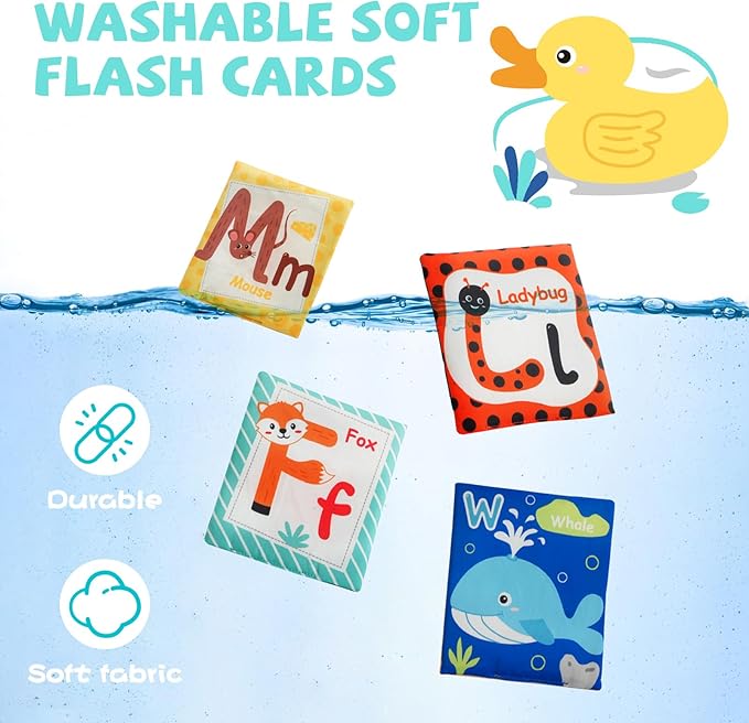 Jollybaby Reusable Soft Cloth ABC Alphabet/Letters Animal Flash Cards for Baby 0-3-6-9-12-18 Month, Curious Baby First Words Learning Activity Flashcards, Tummy Time Toy Gift for 1 Year Old Boy Girl