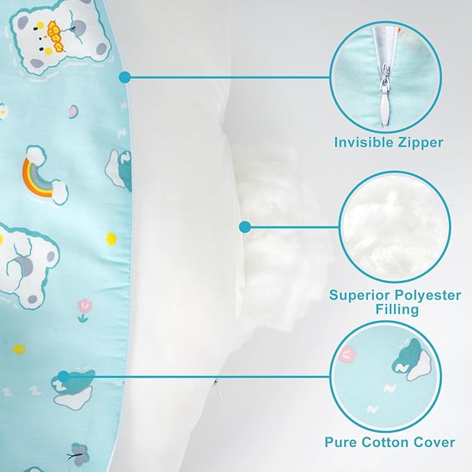 Nursing Pillow, Plus Size Ergonomic Design, Breastfeeding Pillows Support for Mom and Baby, Removable Cotton Cover, Machine Washable, Ice Blue
