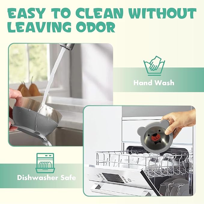 MR. CHOU Baby Bowl Set with Spoon & Fork, Insulated Double-Layer 18/8 Stainless Steel Toddler Bowls with Silicone Suction Cup & BPA Free Airtight Lids, Food Grade Infant Self-Feeding Bowl, Gray