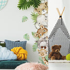 55.1 x 15.7 Inch Watercolor Jungle Animal Wall Decals - Forest Animal Sticker With Elephant, Tiger, Giraffe for Baby Nursery, Playroom, Bedroom, Classroom, Kindergarten Decor