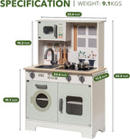 ROBOTIME Play Kitchen Set for Kids Toddlers, Wooden Kids Play Kitchen Playset with Real Lights & Sounds, Pretend Toddler Kitchen Gift for Girls Boys Age 3+