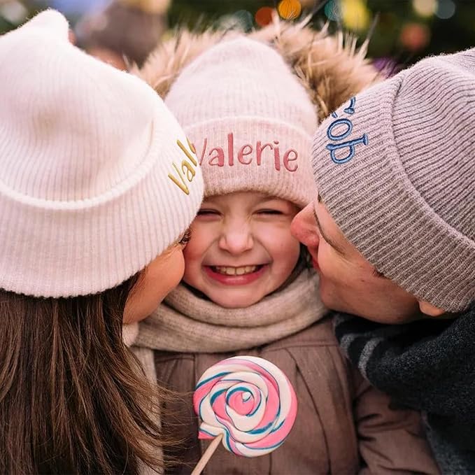 Custom Beanie Hats for Baby Girls Boys - Personalized Embroidered Beanies with Name for Infants Toddlers Adults