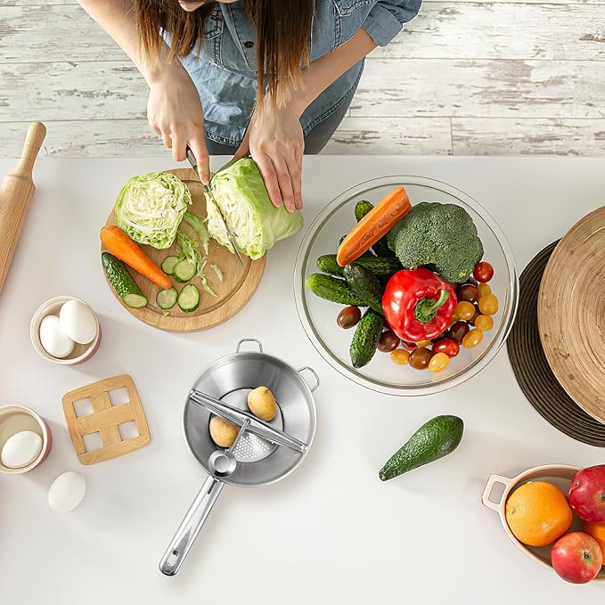 Gatuida Stainless Steel Rotary Food Mill for Tomato Sauce, Manual Potato Ricer, Handheld Potatoes Presser for Mashed Potatoes, Baby Food, Kitchen Tool (Silver)