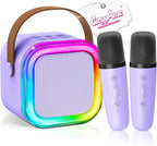 【2025 Newest】 Mini Karaoke Machine for Kids Girls & Boys - Portable Bluetooth Speaker with 2 Wireless Microphones - Kids Birthday Gifts for Ages 4-10 - Kids' Instrument Accessories - Purple