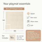 Lillefolk Baby Foam Play Mat - Baby Playmat | Tiles Interlocking Mat - Foam Baby Mat for Babies & Toddlers - Non Toxic Play Mat for Baby Tummy Time Mat Super Luxe Size 8x8 ft (16 Tiles), Beige