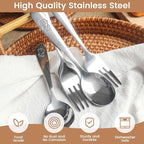 HAKSEN Stainless Steel Toddler Utensils Set, 12PCS Kids Safe Forks and Spoons with Bunny and Puppy Motifs, Mirror Polished & Dishwasher Safe
