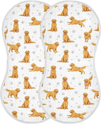 2 Pack Muslin Burp Cloths Golden Dogs Paw Prints White Cotton Baby Burp Cloths Ultra Absorbent and Soft Thick Burping Cloth for Newborn Baby Boys Girls 22x11 Inch