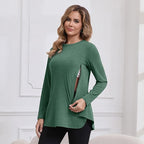 GINKANA Women's Nursing Shirts Long Sleeve 3 Packs Hidden Zipper Breastfeeding Pumping Tops Side Split Maternity Clothes
