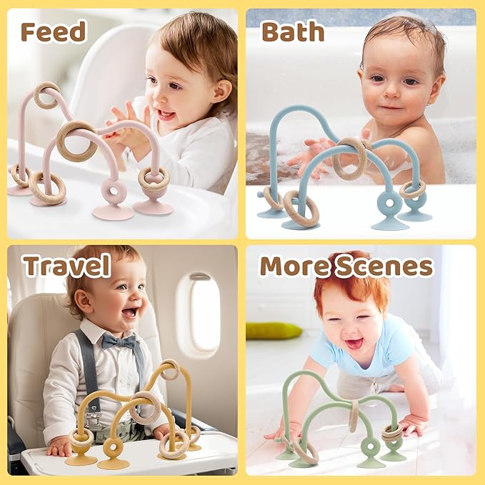 Baby High Chair Suction Toys Teething Chew - Baby Table Toys, Teething Toys Silicone Teethers, Food Grade Silicon for 6 12 18 Months (Yellow)