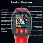 Infrared Thermometer Temperature Gun, TEMIRUP Digital Laser Temperature Gun with Probe for Cooking, Pizza Ovens, Griddles, Meat, HVAC, Non-Contact IR Temp Gun with Adjustable Emissivity, -40°F~1472℉