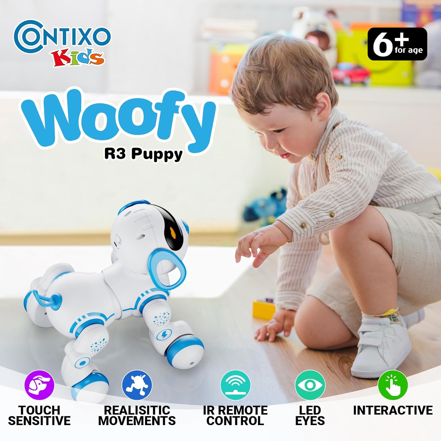 Contixo R3 Robot Dog Kids Toy - Remote Control Robots Interactive Smart Dancing Toy for Kids Boys Girls Toddler Age 3-12 Year Old Robotic Pet Birthday Gifts for Children Blue