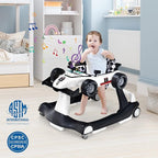 HONEY JOY 4-in-1 Baby Walker, Activity Push Walker w/3 Adjustable Heights, Smooth Wheels w/Adjustable Speed, Padded Seat, Music & Light, Foldable Car Walker for Baby Boys Girls Age 6 Months+ (White)