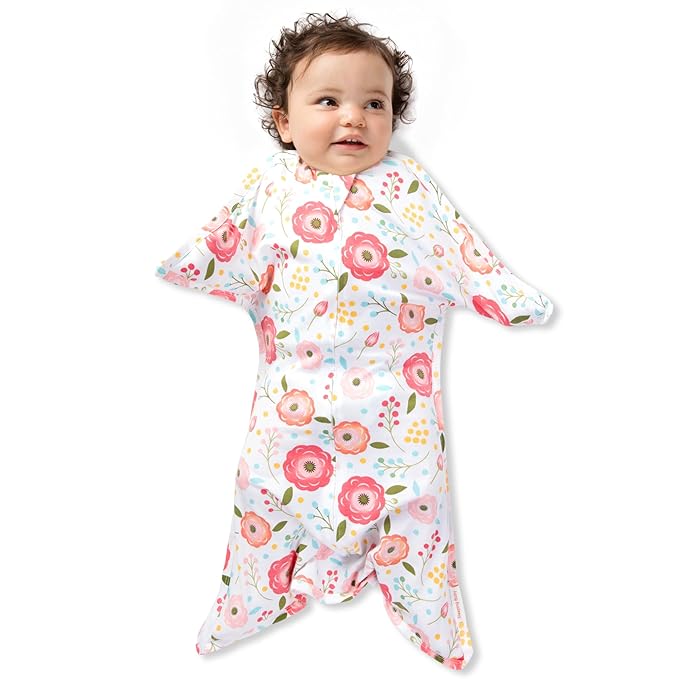 SleepingBaby Zipadee-Zip Transition Swaddle - Cozy Baby Swaddle Blanket with Zipper Convenience - Roomy Wearable Blanket for Easy Diaper Changes - Pretty Poppy, X-Small (3-6 Month)