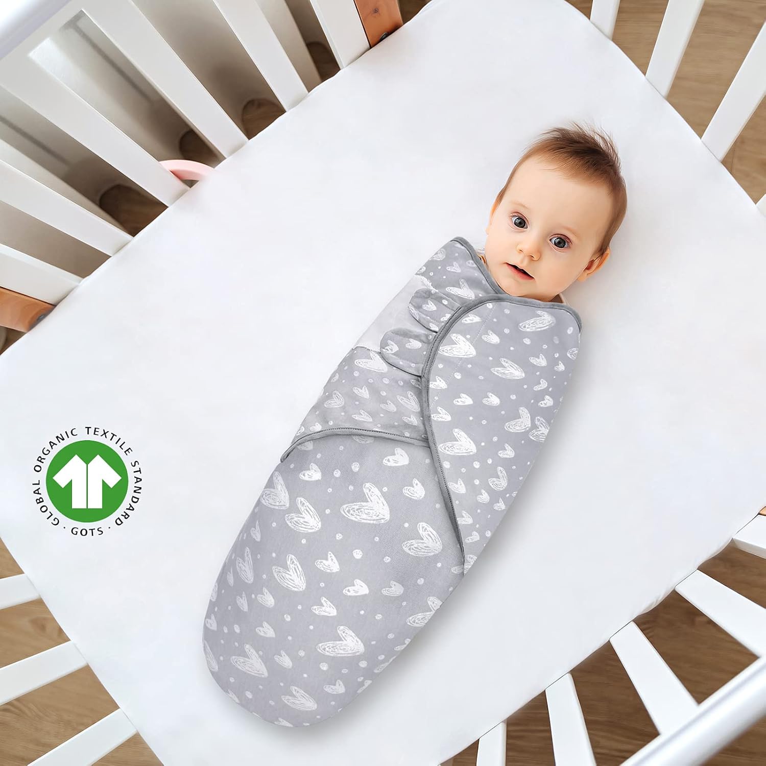 Biloban Baby Swaddles 0-3 Months for Boy & Girl, Cotton Swaddle Blanket, Newborn Essentials, Lovely Grey Print, 4 Pack