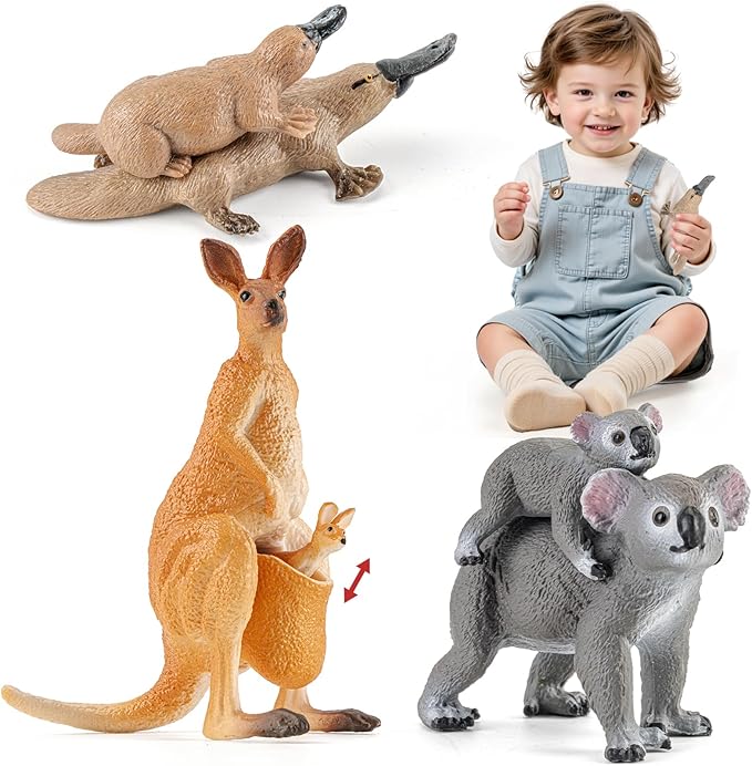 6PCS Australian Animal Figurines Family Toys for Kids, Zoo Safari Animal Figure, Includes Koala,Kangaroo,Platypus Figures with Cubs, Birthday Gift Party Favors Cake Toppers for Boy Girl