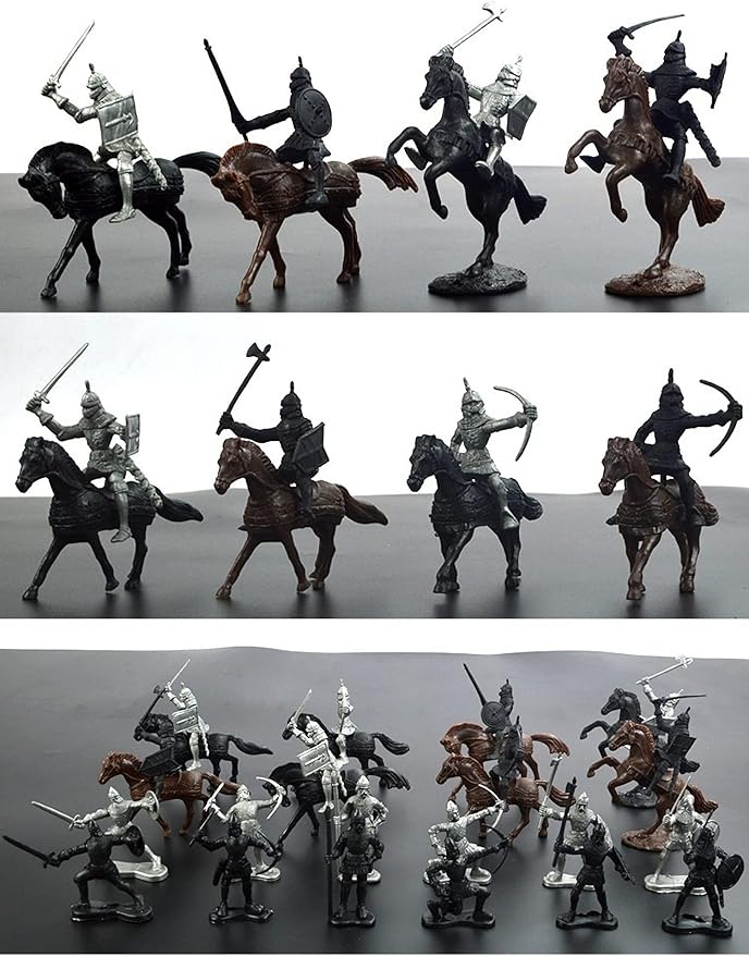 28pcs/Set Medieval Knights Toy Soldier - Army Figures Miniature Playset with Cavalry, Horses and Soldiers (Knights and Horse Set)
