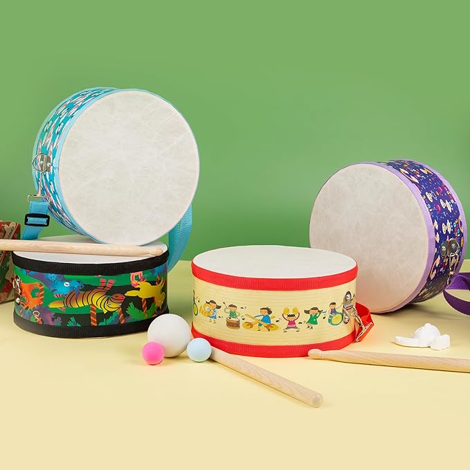 Kids Drum Set with Adjustable Strap: Toddler Musical Instrument for Ages 3-5, Wearable Drum Kit with Drumsticks, Educational Percussion Toy for Rhythm Music Development (Red)