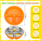 Nuogo 2 Pcs Stainless Steel Baby Suction Plates with Removable Silicone Shell 2-in-1 Metal Toddler Bowl Divided for Picky Eaters Kids Feeding Led Weaning Supplies, Dishwasher Safe (Yellow,Orange)