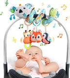 Jollybaby Crib Stroller Car Seat Toys for Baby 0-3-6-9-12 Months, Tummy Time Hanging Sensory Toys for Newborn with Music Box and Teether, Spiral Carseat Toy for Infant Boys Girls Gifts (Grey)
