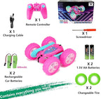 FREE TO FLY Remote Control Car for Girls : Pink RC Car Double Sided 360°Flip Stunt Cars with Headlights & WheelLights Rechargeable Toy Car Birthday Gifts for Girl Kids Age 6 7 8 9 10 11 12 Year Old