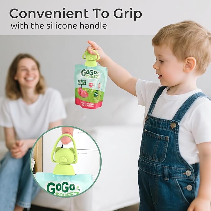 Soft Sip Food Pouch Topper - BPA Free Silicone Food Pouch Tops for Baby Prevent Spills, Food Grade Toddler Pouch Lids Protects Childs Mouth, 4 Pack Bundle (Blue, Green, Yellow, Orange)