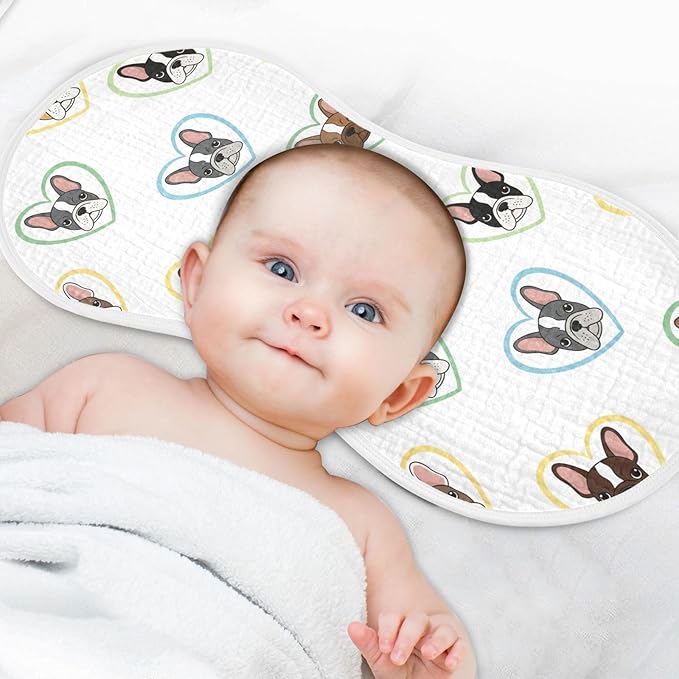 2 Pack Muslin Burp Cloths Bulldog Hearts White Cotton Baby Burp Cloths Absorbent Burping Cloth Soft Spit Up Rags for Newborn Babies Boys Girls 22x11 Inch