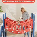 KORIMEFA 10 in 1 Toddler Slide Set, Kids Slide for Toddlers, Outdoor Indoor Playground for Toddlers 1-3, Toddler PlaySet with Basketball Hoop and Ball Golf Set, Climbing Arch(Red & Blue)