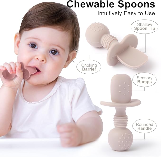 6 Pack Baby Spoons and Forks Set, Silicone Baby Spoons Self Feeding 6 Months for Toddler Utensils,BPA Free, Baby Led Weaning Supplies Feeding Essentials,Dishwasher and Boil Safe