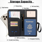 Travel Passport Wallet, RFID Blocking Passport Holder with Zipper, Passport Cover for Women Men, PU Leather Travel Document Organizer with Card Slots, Gift for Family Friends, Black