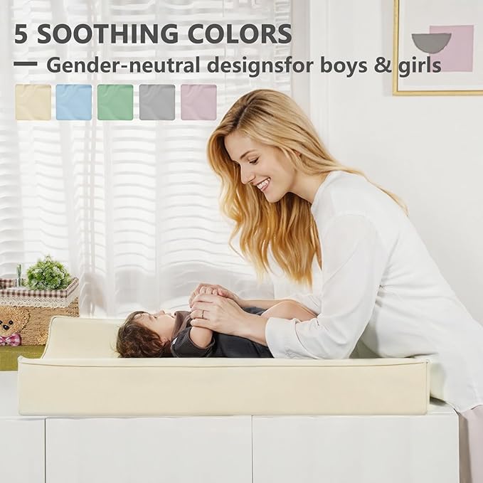 Vegan Leather Changing Pad Cover - 31"X 16" - Waterproof Wipeable, Extra Thick & Portable & Non-Slip Diaper Mat - Fits Standard Changing Tables for Baby Boy Girl (White)