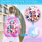 gxtvo Rolling Backpack for Girls, Cute Dog Roller Wheels Kids Bookbag - Wheeled Elementary School Bag - 3PCS Dog