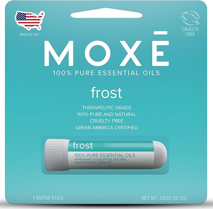 MOXE Frost - Energizing Aromatherapy Nasal Inhaler - Alleviate Headaches, Boost Focus & Energy - Cooling Sinus Blaster - Includes Peppermint, Eucalyptus, & Wintergreen Essential Oils - USA (1-Pack)