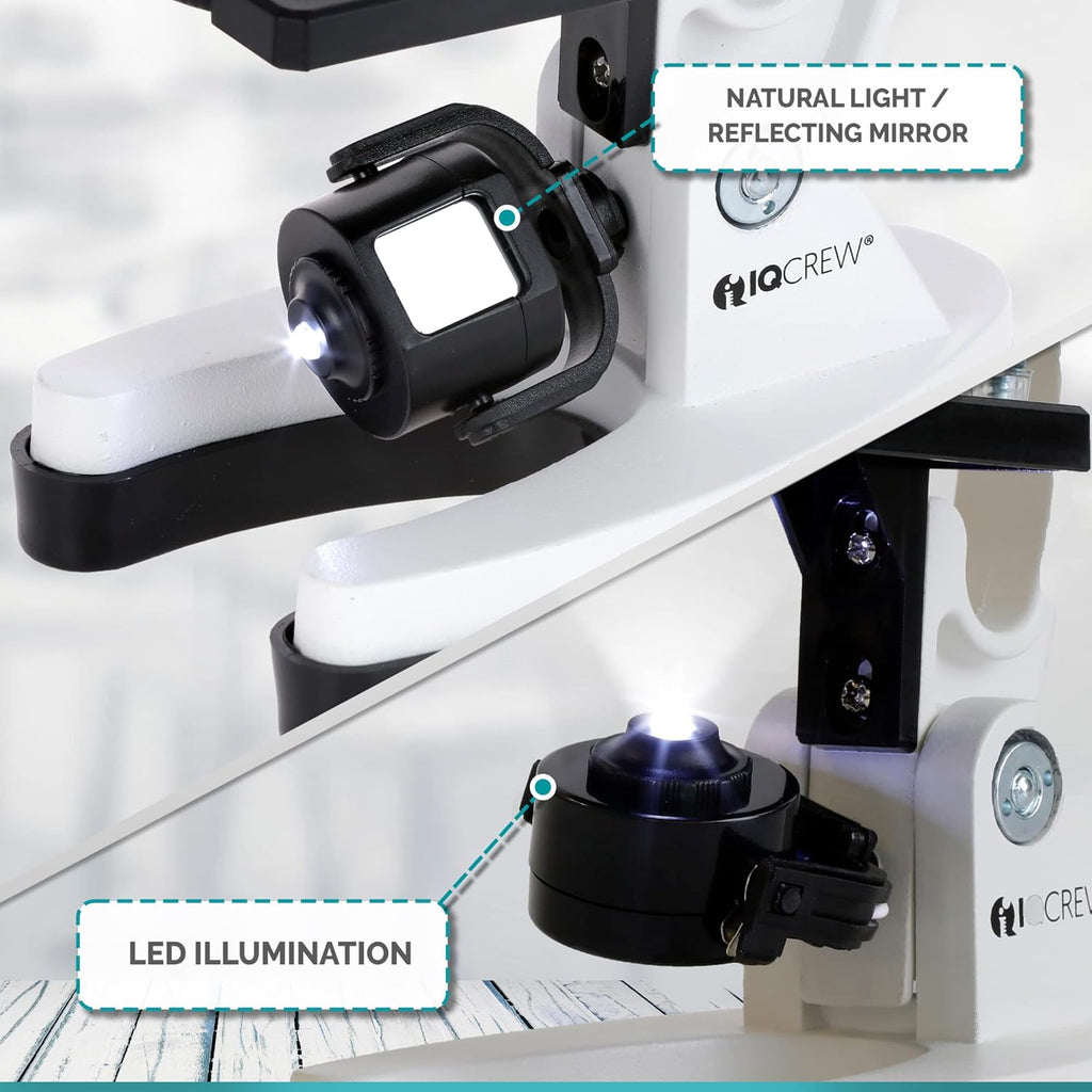 AMSCOPE-Kids 120X-1200X White Metal Arm Starter Kids Student Microscope Kit and Compact Refractor Telescope with Tripod - M30-ABS-KT2-W-TKVB1