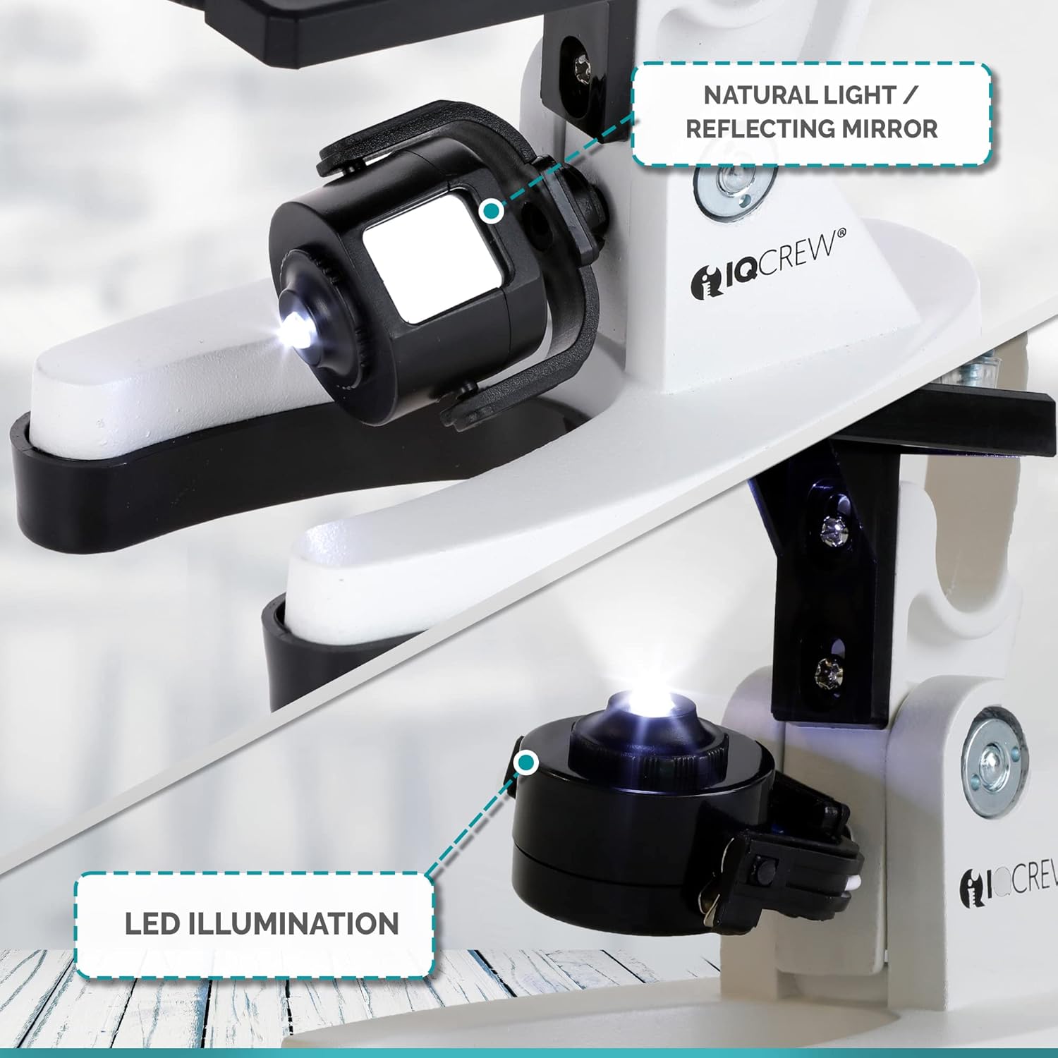 AMSCOPE-Kids 120X-1200X White Metal Arm Starter Kids Student Microscope Kit and Compact Refractor Telescope with Tripod - M30-ABS-KT2-W-TKVB1