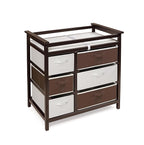 Badger Basket Modern Baby Changing Table with 6 Storage Drawers and Pad, Diaper Change Station - Espresso