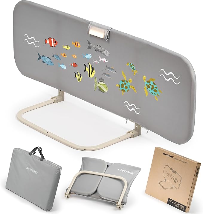 Toddler Bed Rail with Night Light - Foldable Bed Side Rails - Fits for Most Beds Bed Rails for Full Size Bed, Queen Size Rails, Twin Rails - Portable Fence for Baby - 48inch