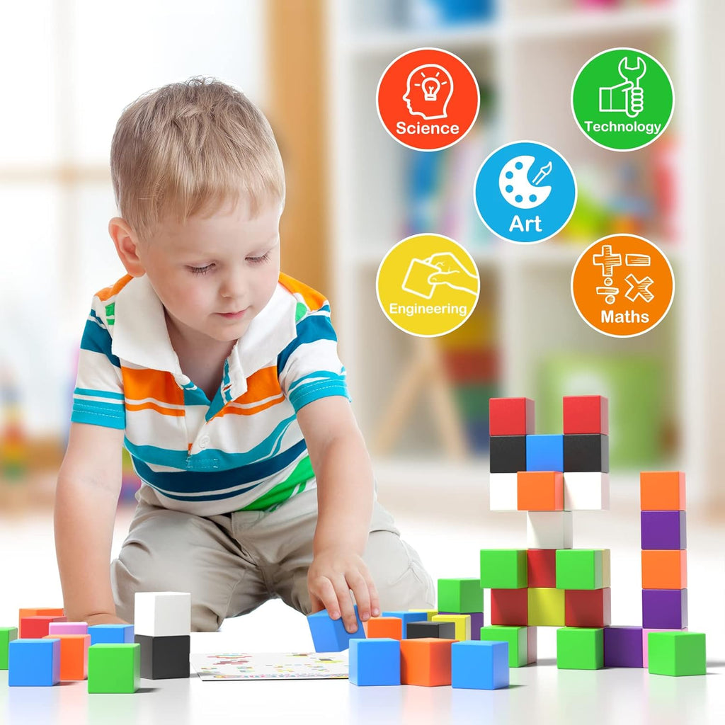 72pcs Magnetic Building Blocks for Toddlers, Large Magnet Construction Cube Toys for Kids, Preschool STEM Educational Sensory Montessori Square Toy for 3 4 5 6 Boys & Girls