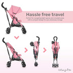Dream On Me Rover Convenience Baby Stroller in Pink, Lightweight & Compact Umbrella Stroller, Easy one-Hand fold Travel Stroller, Lockable Rear Wheels, Removable & Adjustable Canopy