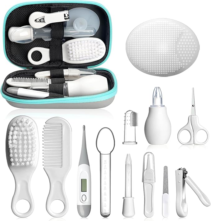 Baby Healthcare and Grooming Kit, Portable Baby Safety Care Set, Baby Essentials kit for Newborn(Grey White 13 in 1)