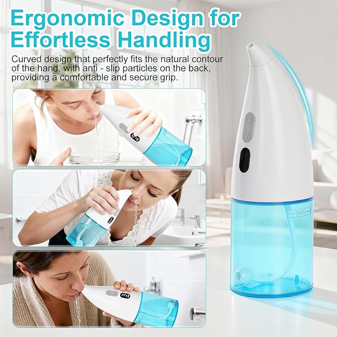 Nasal Irrigation System Cordless Pulsating Nasal Irrigator (9 Speed) ，Electric Neti Pot Nose Wash Bottle with 2 Tips for Nasal Care Sinus Rinse Machine for Adults & Kids