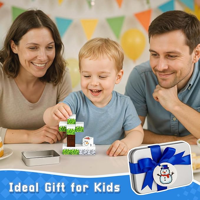 3 otters 12PCS Magnetic Building Blocks, STEM Toys Travel Magnetic Tiles for Kids with Storage Box for Boys Girls Birthday Party Gift (Winter)