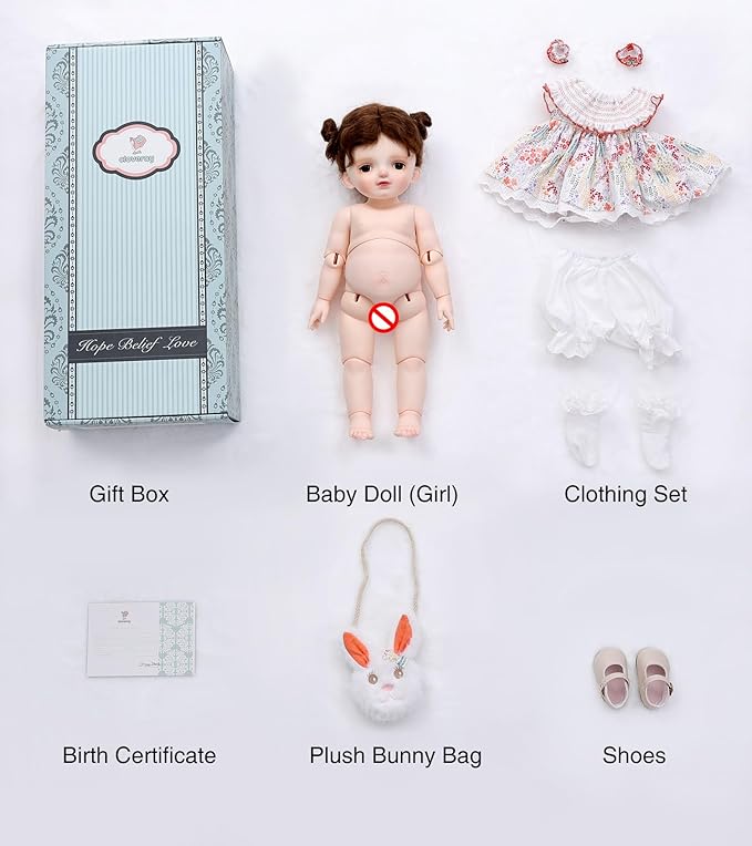 BJD Dolls, 1/4 Ball Jointed Doll Fullset with 15 Articulated Joints and Brown Glass Eyes, 20 Inch (50cm) Full Vinyl Girl, Collectible Reborn-Style Doll for Ages 14+, Gift Box Packaging