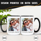 Personalized Coffee Mug 15 Oz, Custom Picture Text or Logo Ceramic Mug, Customized Gift for Men & Women, Taza Personalizada with Photo and Words, Customizable Large Tea Cup | White - Black