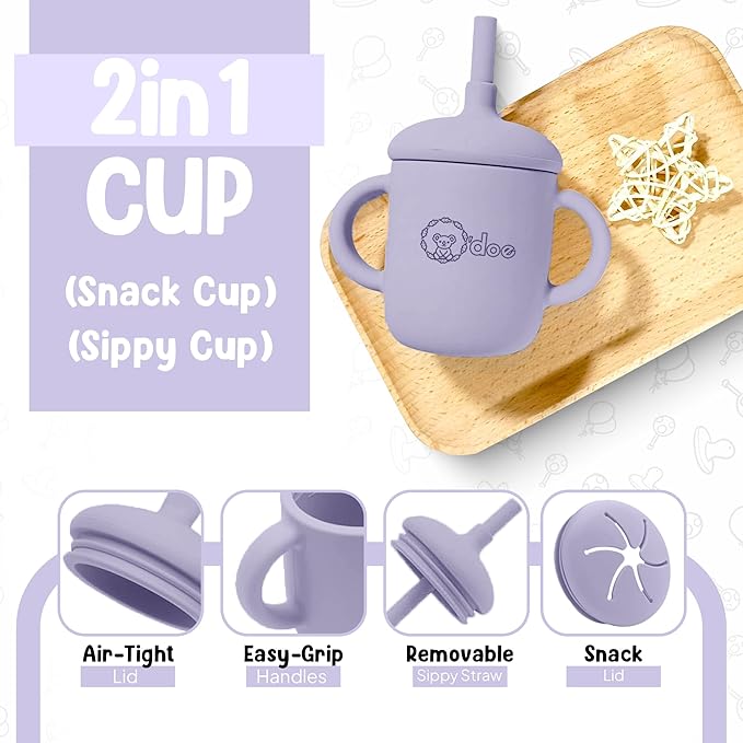 O'doe 17-Piece BPA-Free Silicone Baby Feeding Set | Thick & Soft Suction Plates, Baby Bowls, Wooden Fork & Spoon, and More | Make Mealtime Fun and Easy for Your Little One (Purple, V2)