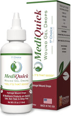MediQuick Skin & Wound Care Hydrogel Drops - Quick Healing First Aid Drops with 12 Hours Action to Heal Cuts, Burns, Inflammation, Rash, Itch, Eczema & More - Safe Wound Wash with No-Sting - 4 Fl Oz