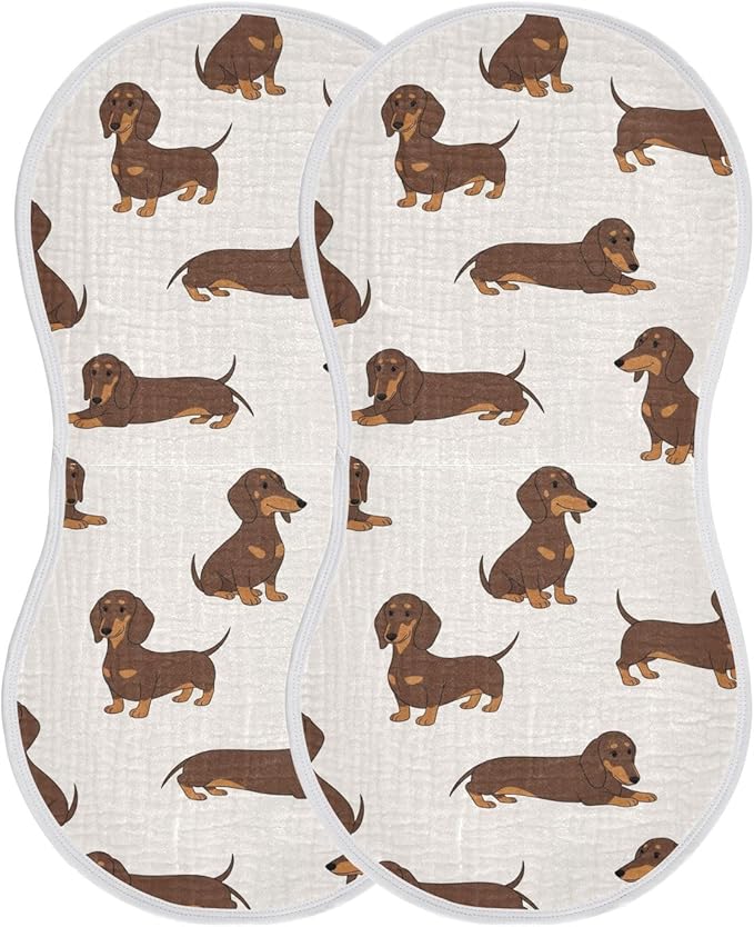 2 Pack Muslin Burp Cloths Dachshund Dogs Cute Cotton Baby Burp Cloths Absorbent Burping Cloth Soft Spit Up Rags for Newborn Must Haves 22x11 Inch